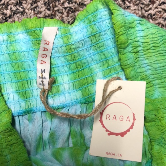 🐠RAGA Bohemian Smocked Waist Green Tie-Dye Mini Skirt Size M | NWT - Picture 3 of 4
